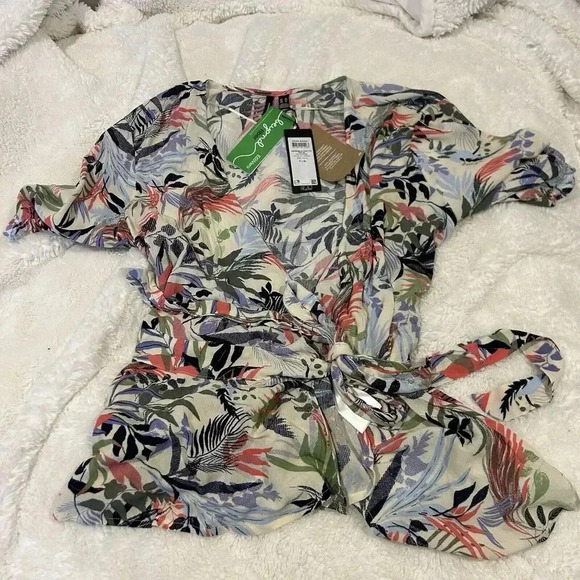 Vero Moda Womens Pink Floral Print V-Neck Wrap Top Size XL - Picture 2 of 4